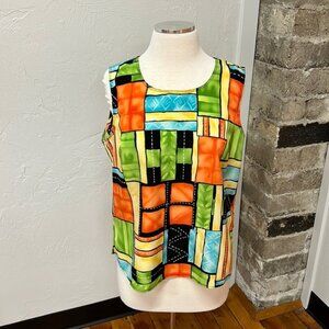 Lily of California Geometric Silky Pullover Sleeveless Top size medium